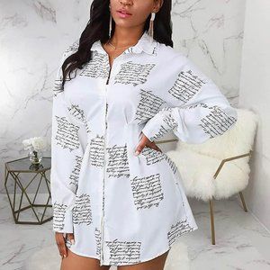 Love Letter Print Shirt Dress - Size XL